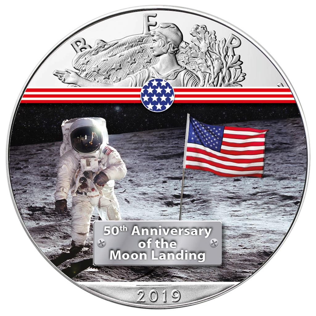 Low Mintage Lot of 10-2019 1oz Silver Moon Landing 50th Anniversary BU 